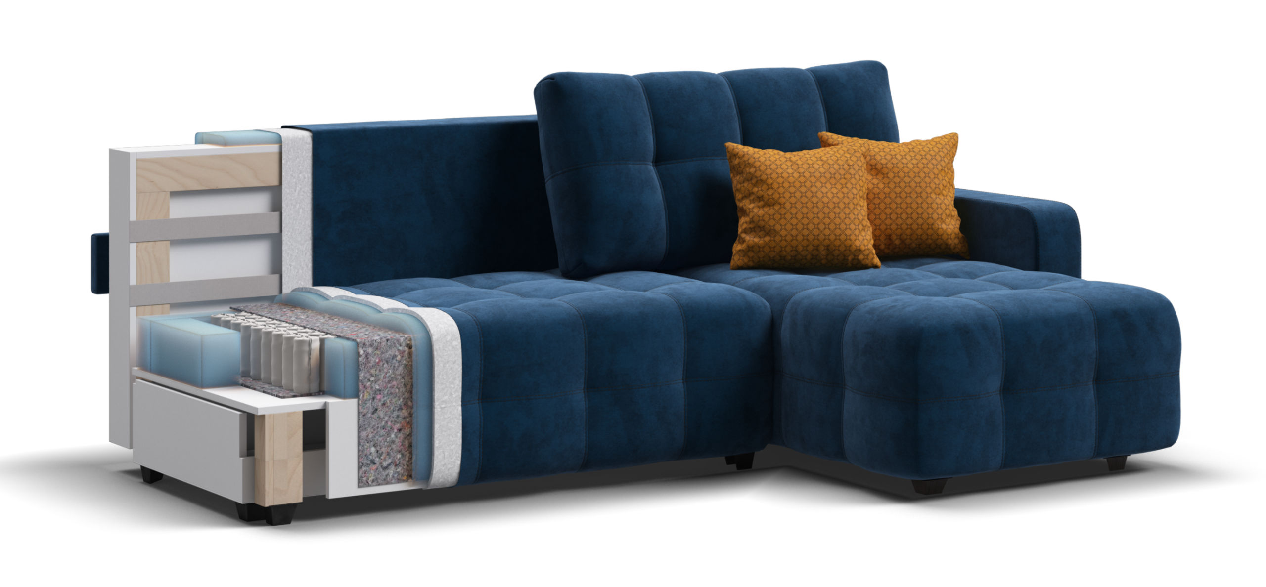 3D модель современного дивана с разрезом